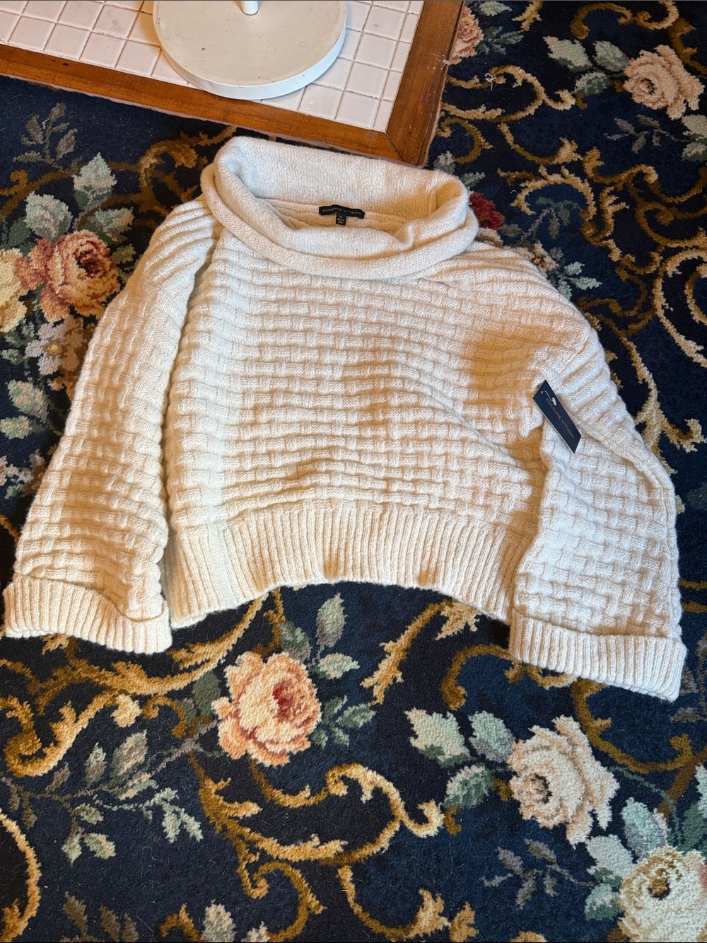 Adrienne Vittadini Cream Textured Cowl-Neck Sweater w/ a hint of sparkle- NWT.